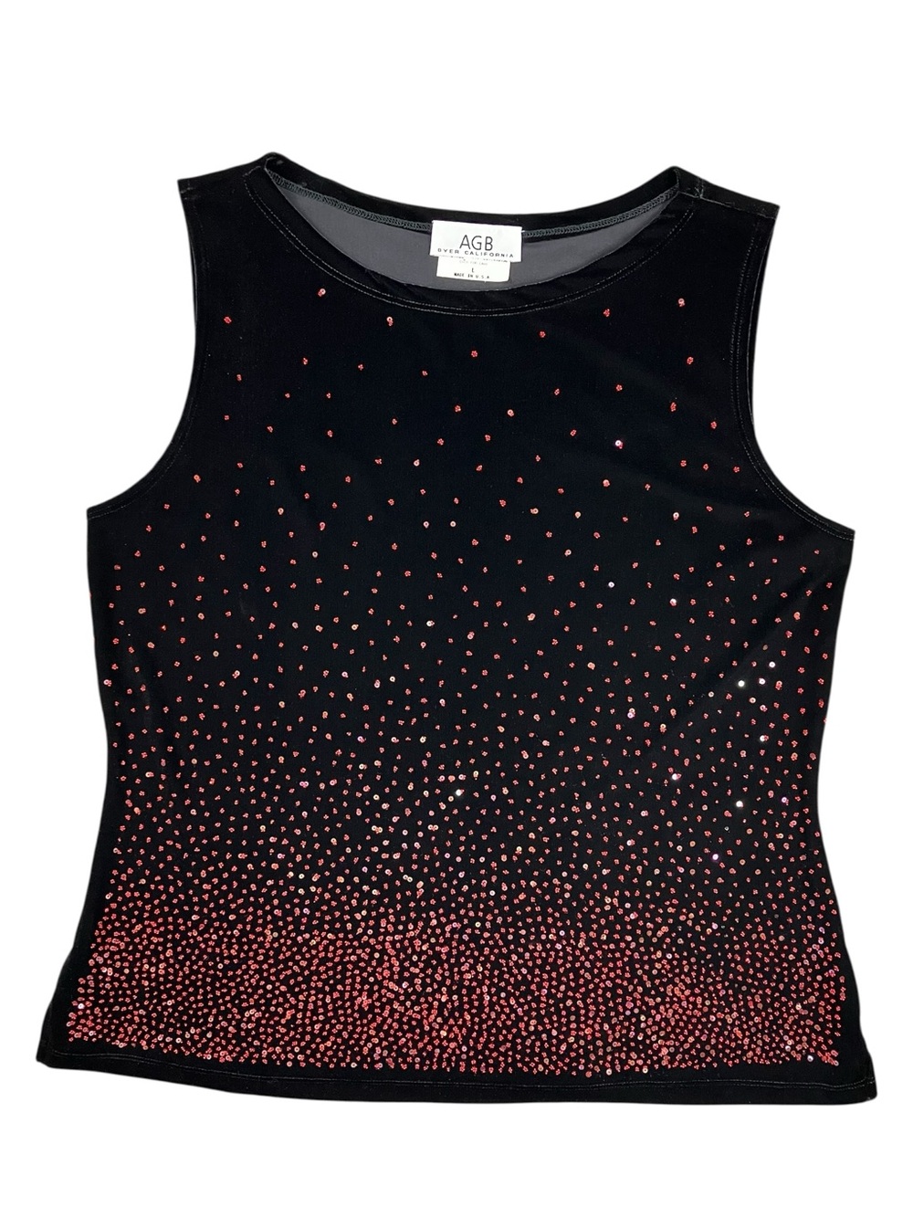 Y2K Beaded Tank Top Juniors Large Black Velvet Red Beads Sequins